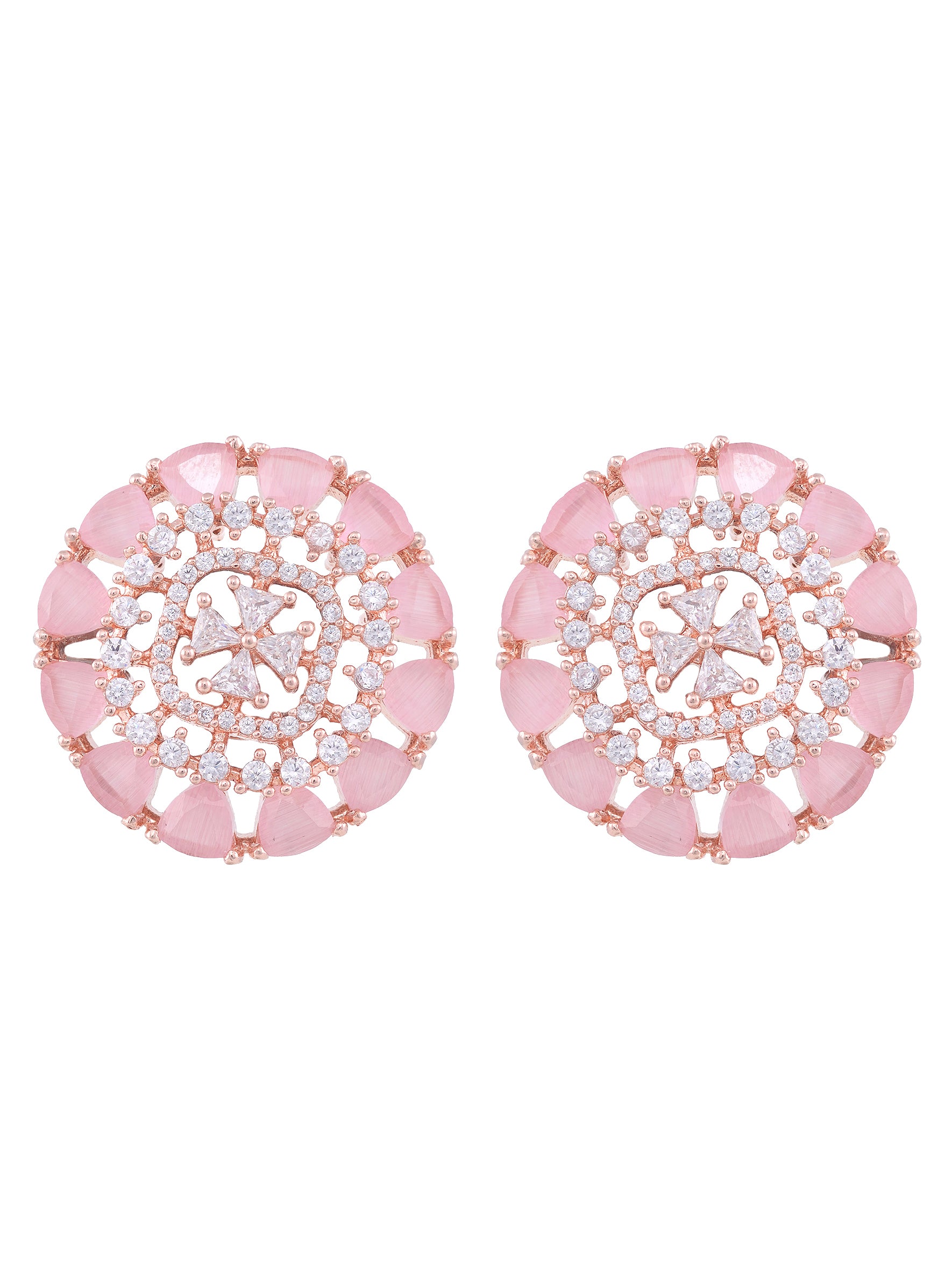 Subtle Light pink tops Rose Quatz studs AD handcrafted rose gold plated earrings